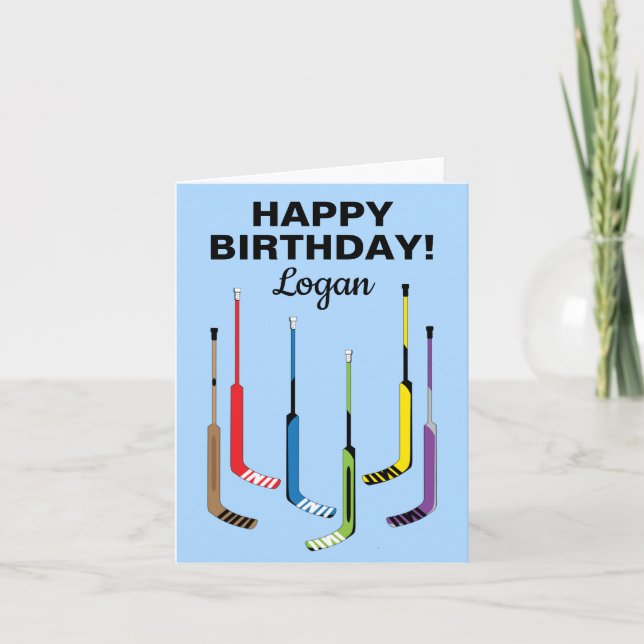 Personlig Hockey Goalie Birthday Hockey Sticks Kort (Framsida)