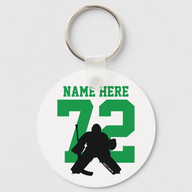 Personlig Hockey Goalie Namn Number, grönt Nyckelring (Framsida)