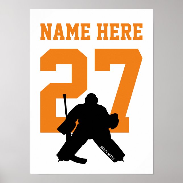 Personlig Hockey Goalie Player Number, Orange Poster (Framsidan)