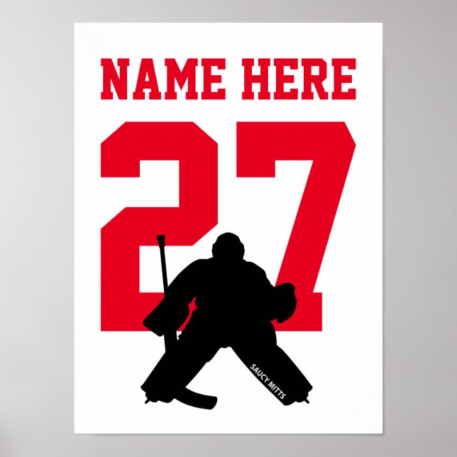 Personlig Hockey Goalie Player Number Red Poster (Framsidan)