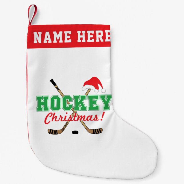 Personlig Hockey jul Sticks Santa Hat Liten Julstrumpa (Framsidan)