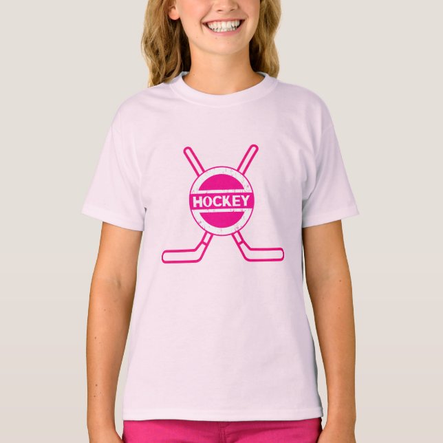 Personlig Hockey Namn och Number Rosa T Shirt (Framsida)