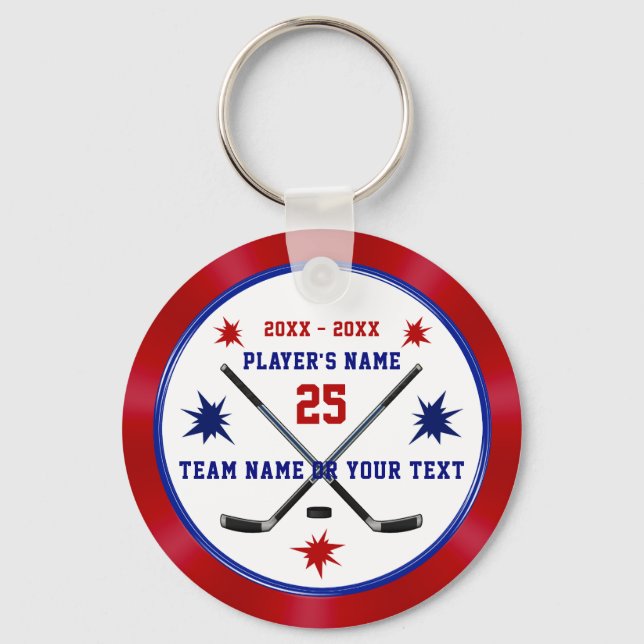 Personlig Hockey Party favors, Red, White, Blue Nyckelring (Framsida)