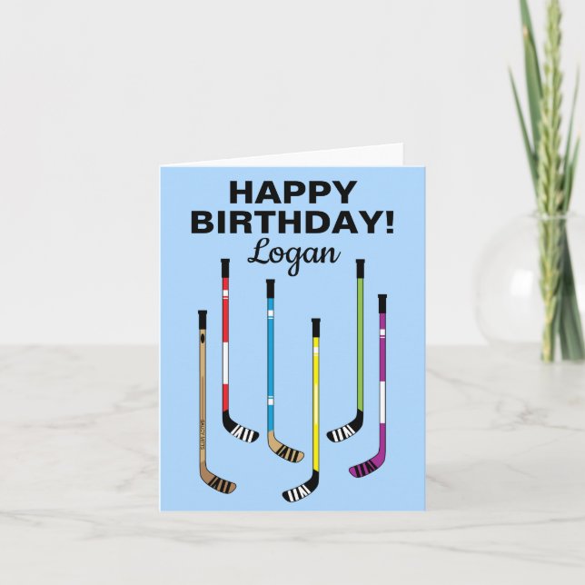 Personlig Hockey Player Birthday Hockey Sticks Kort (Framsida)
