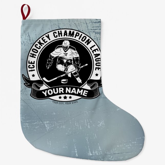 Personlig Hockey Player Ice Rink Team Idrottsman Stor Julstrumpa (Framsidan)