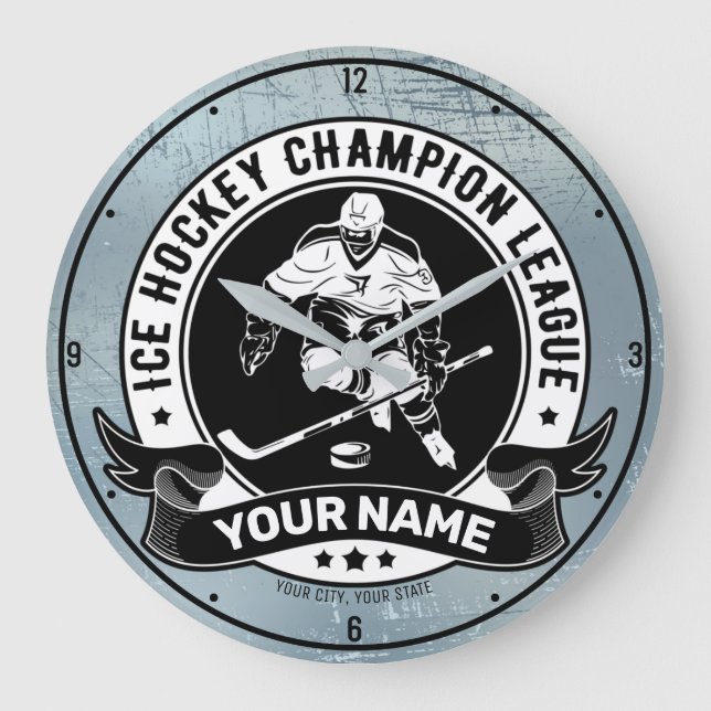 Personlig Hockey Player Ice Rink Team Idrottsman Stor Klocka (Framsida)
