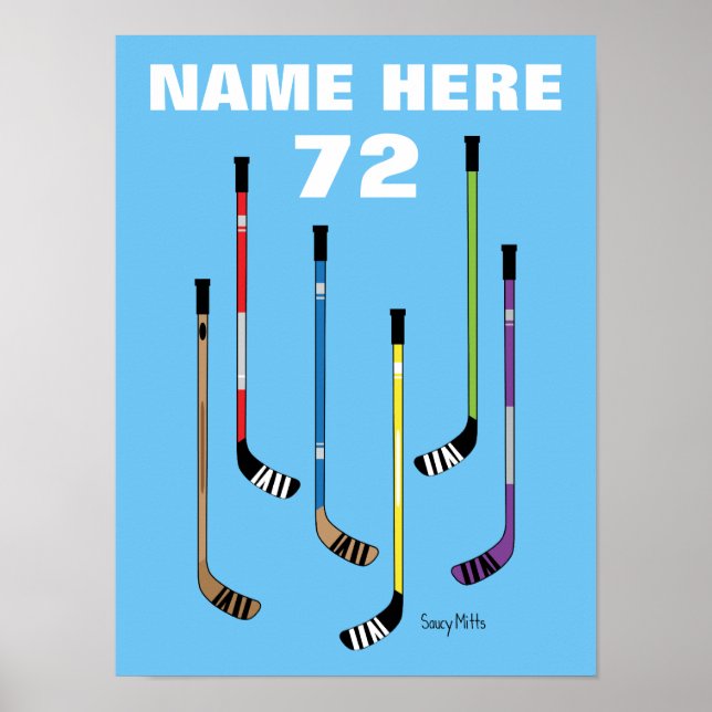 Personlig Hockey Player Namn Hockey Sticks Poster (Framsidan)
