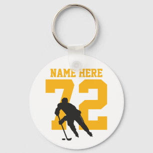 Personlig Hockey Player Namn Number black guld Nyckelring