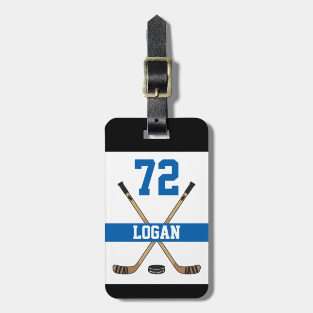 Personlig Hockey Player Namn Number Blue Bagagebricka (Vertikal Framsida)