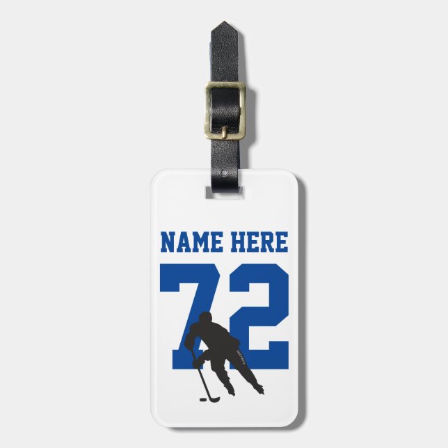 Personlig Hockey Player Namn Number Blue Bagagebricka (Vertikal Framsida)