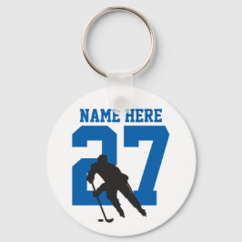 Personlig Hockey Player Namn Number blue Nyckelring