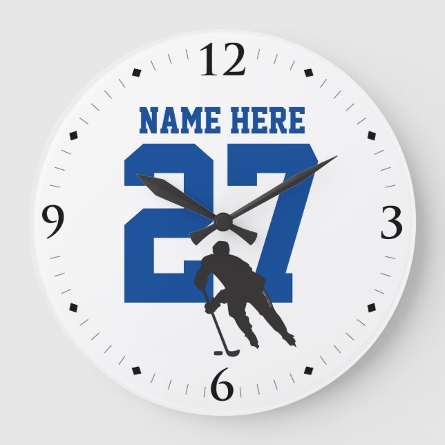 Personlig Hockey Player Namn Number Blue Stor Klocka (Framsida)