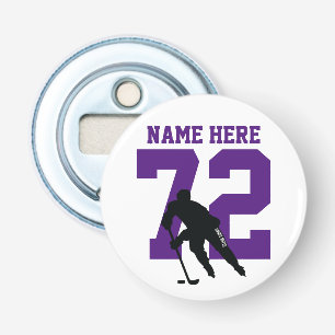Personlig Hockey Player Namn Number Lila Flasköppnare