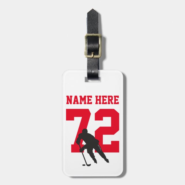 Personlig Hockey Player Namn Number red Bagagebricka (Vertikal Framsida)