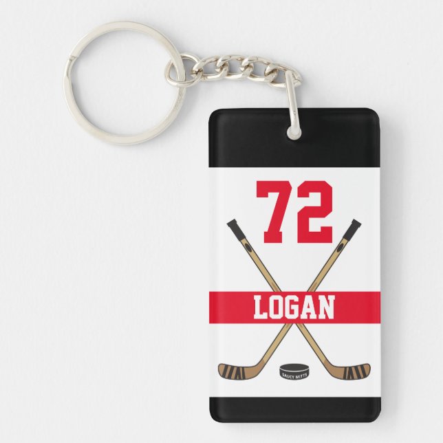 Personlig Hockey Player Namn Number Red Nyckelring (Framsidan)