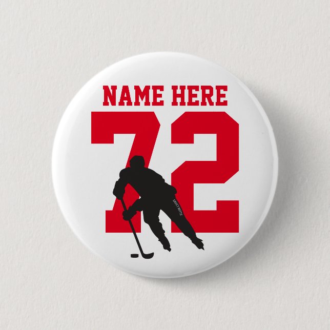 Personlig Hockey Player Namn Number Red Pinback Knapp (Framsida)