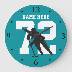 Personlig Hockey Player Namn Number Shark Teal Stor Klocka