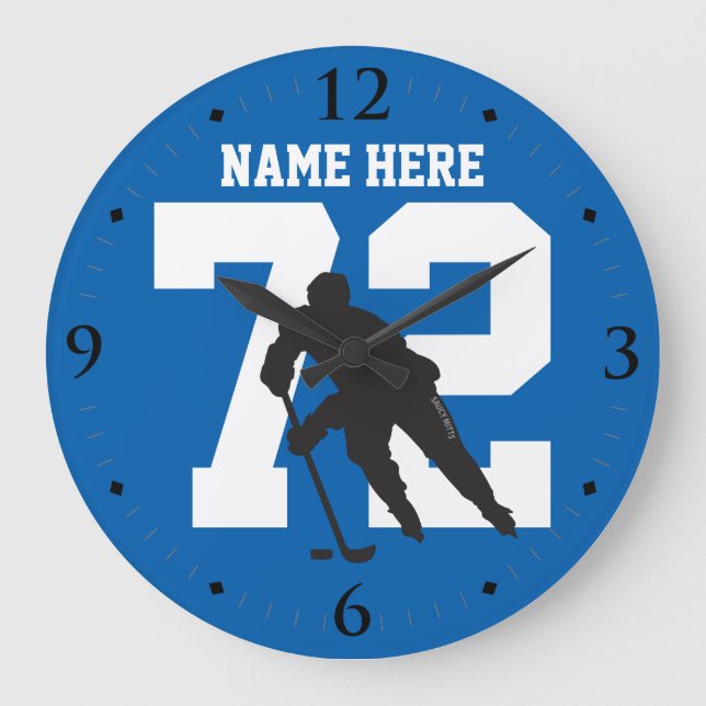 Personlig Hockey Player Namn nummer på Blue Stor Klocka (Framsida)