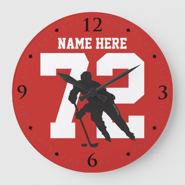 Personlig Hockey Player Namn nummer på Red Stor Klocka (Framsida)