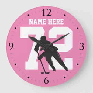 Personlig Hockey Player Namn nummer på Rosa Stor Klocka