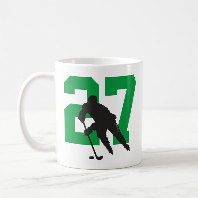 Personlig Hockey Player Number Black grönt Kaffemugg (Vänster)