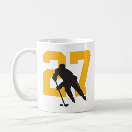 Personlig Hockey Player Number Black Guld Kaffemugg