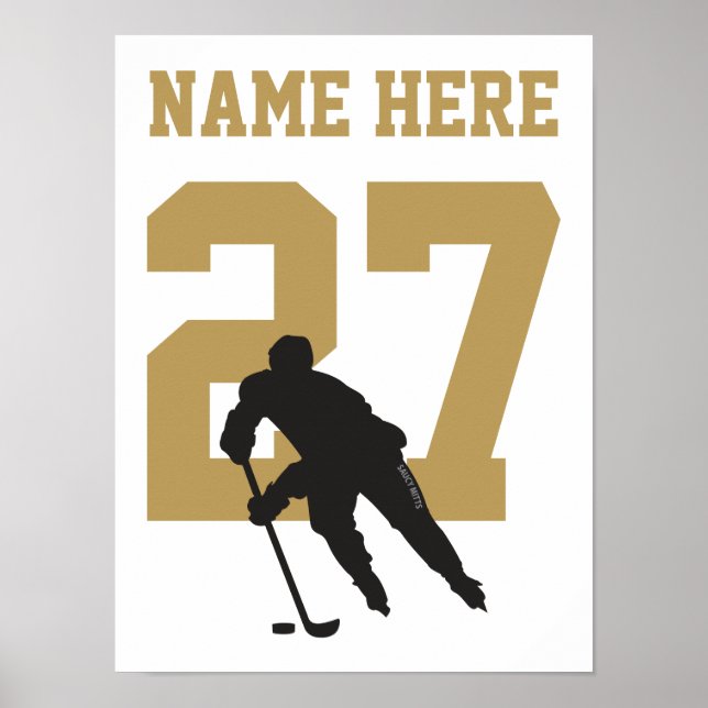 Personlig Hockey Player Number Black och Golden Poster (Framsidan)