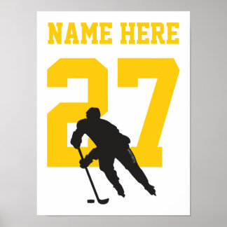 Personlig Hockey Player Number Black och Guld Poster
