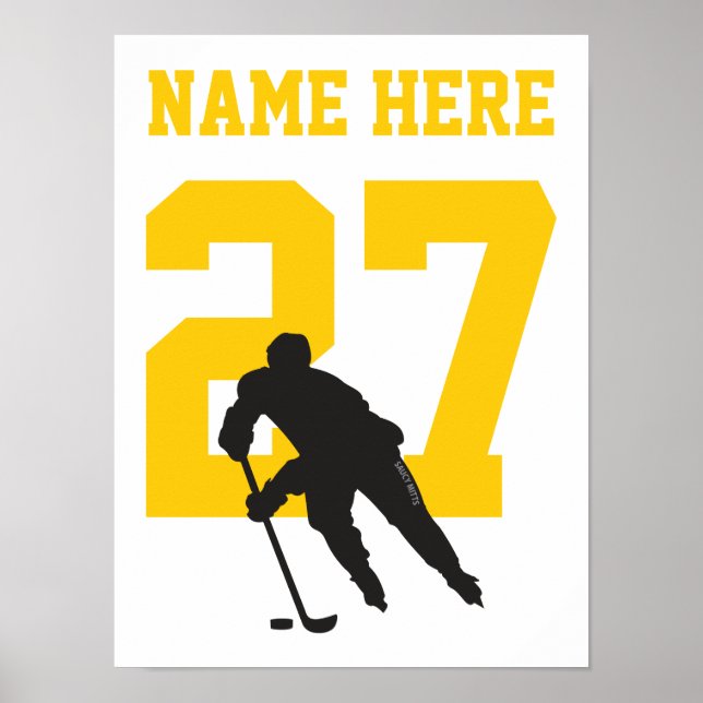 Personlig Hockey Player Number Black och Guld Poster (Framsidan)