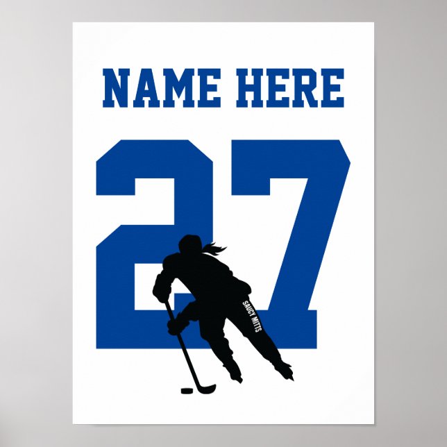 Personlig Hockey Player Number Blue Poster (Framsidan)