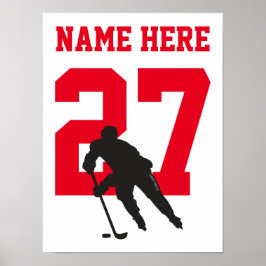 Personlig Hockey Player Number Red Poster