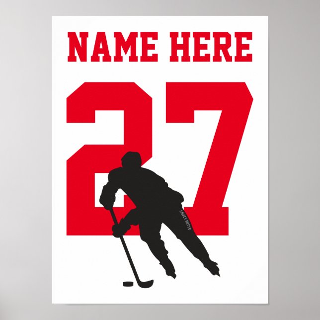 Personlig Hockey Player Number Red Poster (Framsidan)