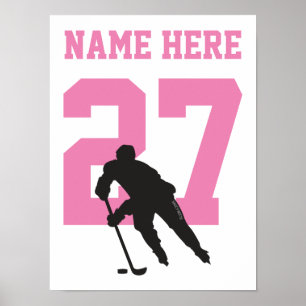Personlig Hockey Player Number Rosa Girls Poster