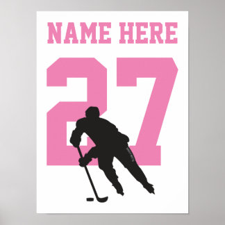 Personlig Hockey Player Number Rosa Girls Poster