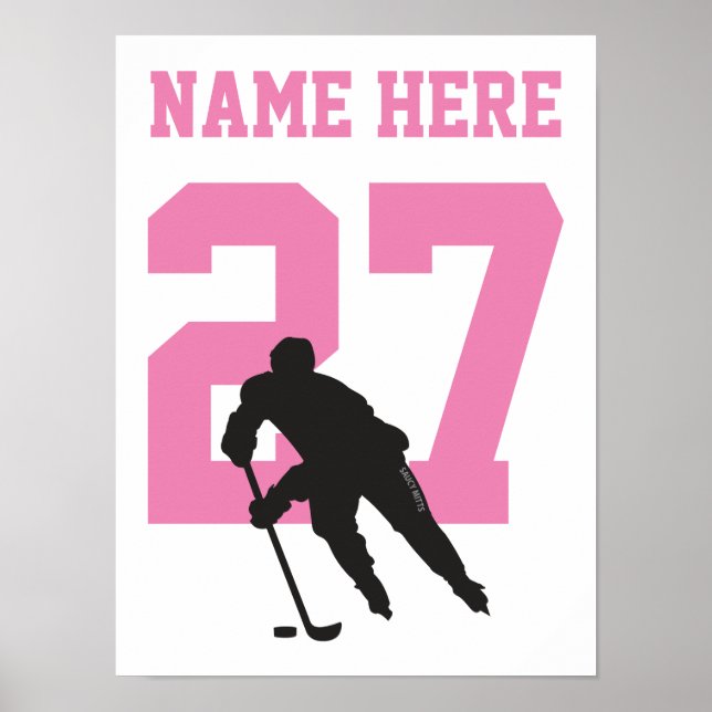 Personlig Hockey Player Number Rosa Girls Poster (Framsidan)