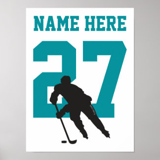 Personlig Hockey Player Number Teal Poster