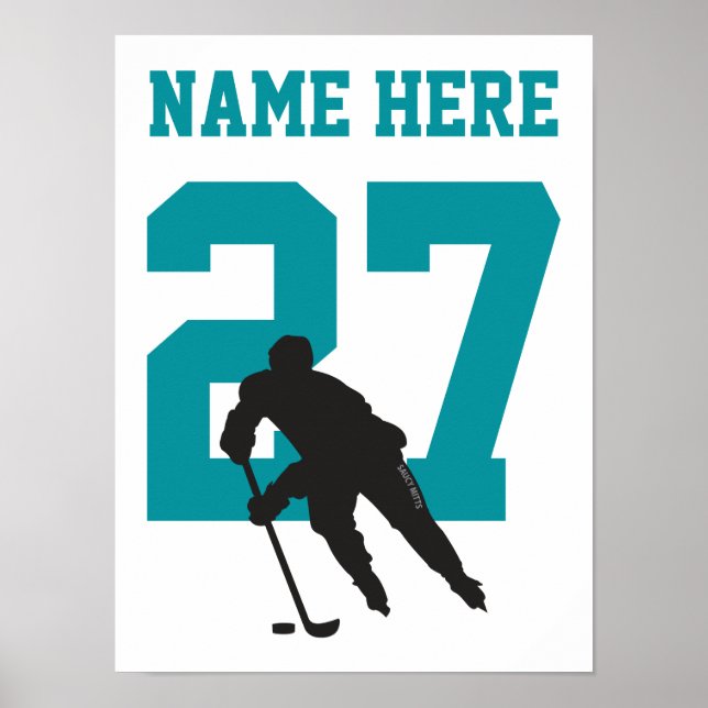 Personlig Hockey Player Number Teal Poster (Framsidan)