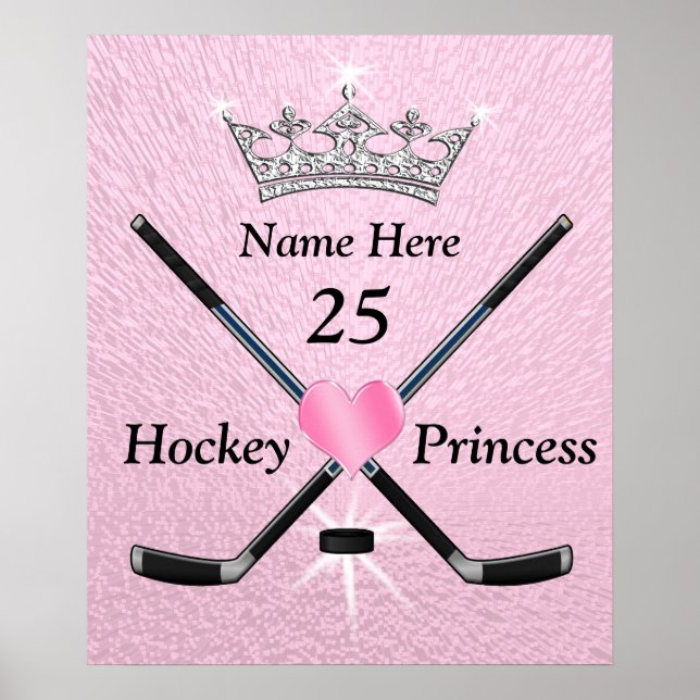 Personlig Hockey Poster för Girls, Princess (Framsidan)
