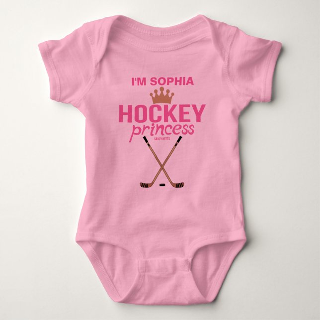 Personlig Hockey Princess Flicka Namn Rosa T Shirt (Framsida)