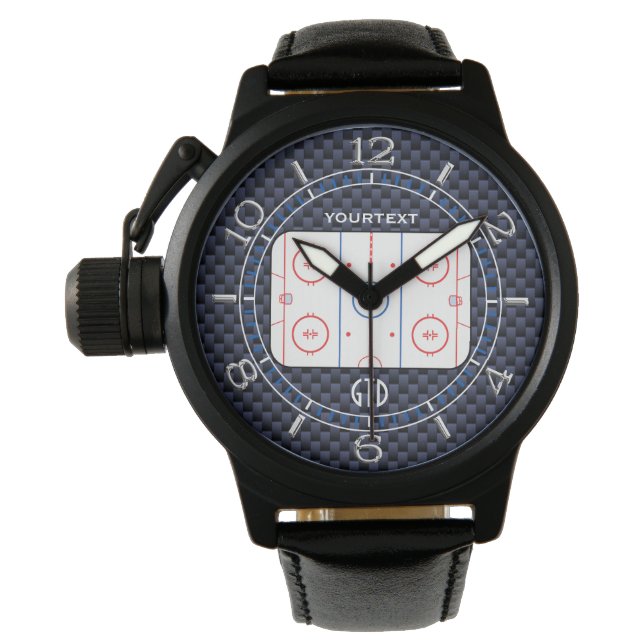 Personlig Hockey Rink Diagram Blue Carbon Stil Armbandsur (Framsida)