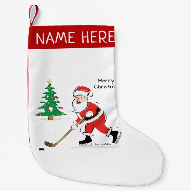 Personlig Hockey Santa Stocking Liten Julstrumpa (Framsidan)
