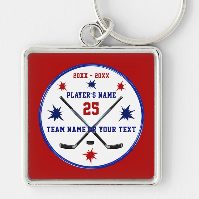 Personlig Hockey Team Gifts eller Senior Hockey Fyrkantig Silverfärgad Nyckelring (Framsidan)