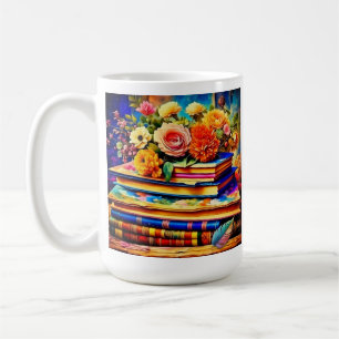 Personlig hög med antika böcker och blommor kaffemugg