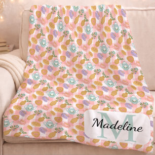 Personlig Hög Te Monogram Namn Pastell Rosa Fleecefilt