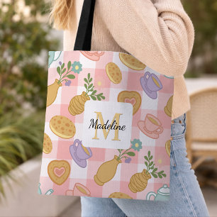 Personlig hög tebukett monogram pastellrosa tygkasse