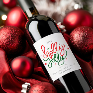 Personlig Holly Jolly jul Gift Vin-etikett Vinflaska Etikett