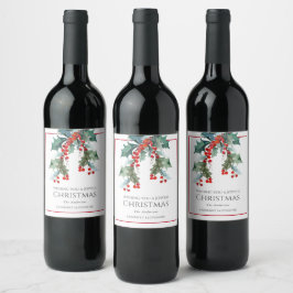 Personlig Holly och Berries Jul Helgdag Vinflaska Etikett