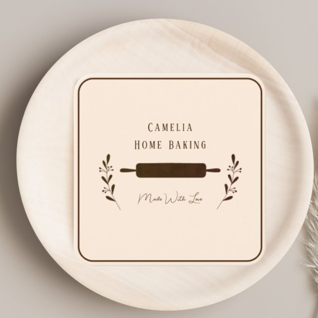 Personlig Home Bakery Chef Minimalist Brown Fyrkantigt Visitkort (Skapare uppladdad)