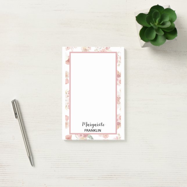 Personlig Home Office Boho Rosa Blommigts Post-it Block (Kontor)