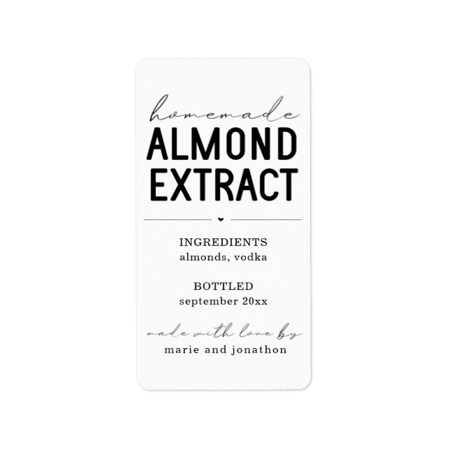 Personlig Homemade Almond Extract Label Adressetikett (Framsidan)